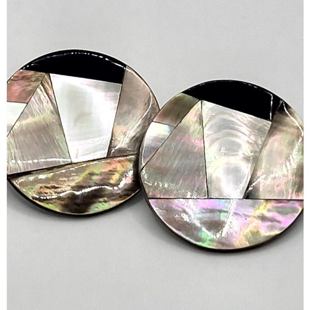 Filipino Mother of Pearl Abalone Inlay Earrings 1.5in